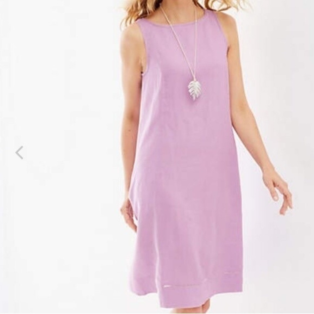 J.Jill 100% Linen Dress Womens M Lavender Purple Midi Sleeveless Vacation Resort